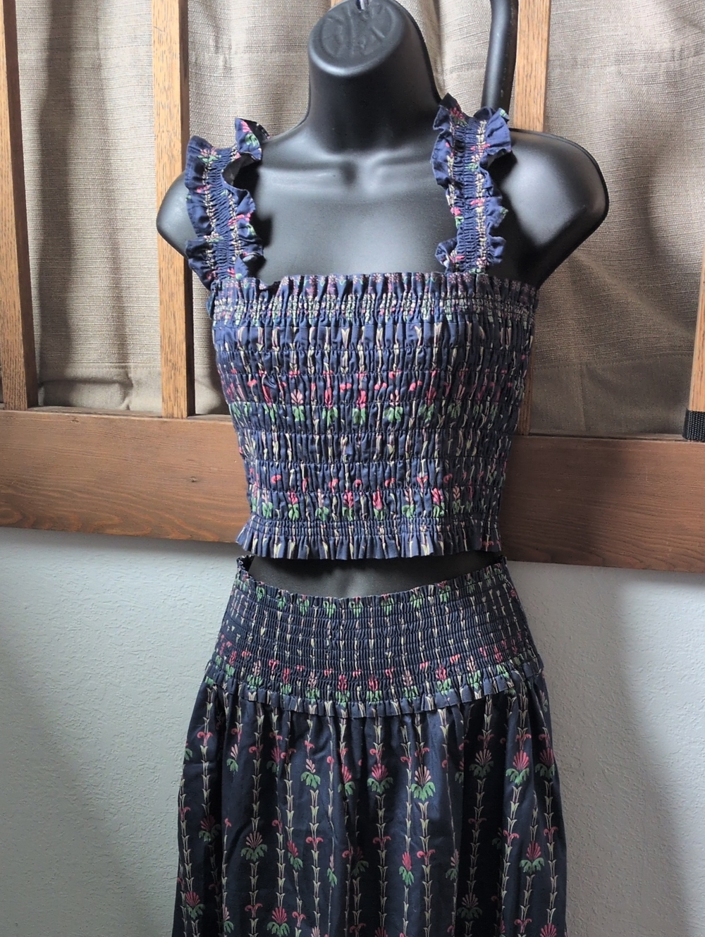 ✨ Hill House Margot Skirt And Top Set In Trailing Fern/Navy Multi Size L - Picture 2 of 10